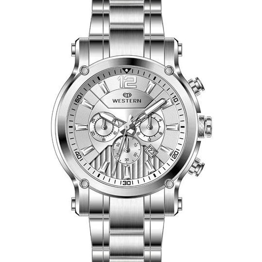 Chronograph Watch Men's Quartz Analogue Stainless-Steel Bracelet