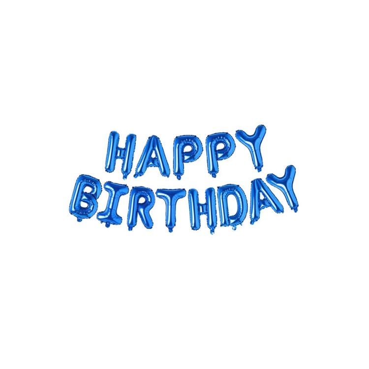 Happy Birthday Foil Balloon Banner Set Air-Filled 16″– Blue