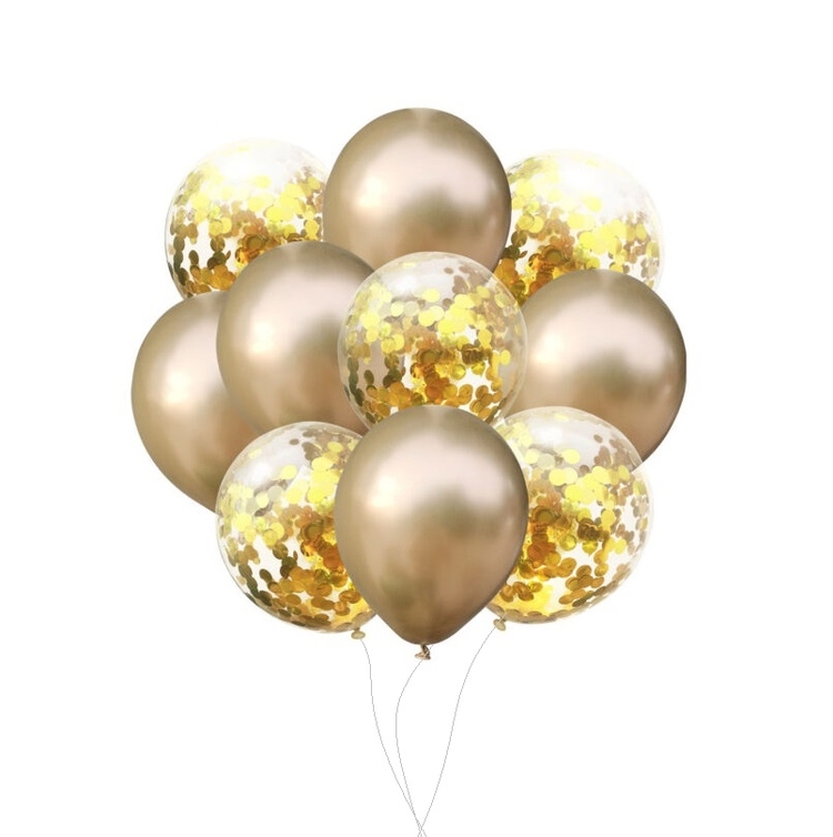 Latex Balloons & Confetti Balloons Set – Gold-10-Pieces