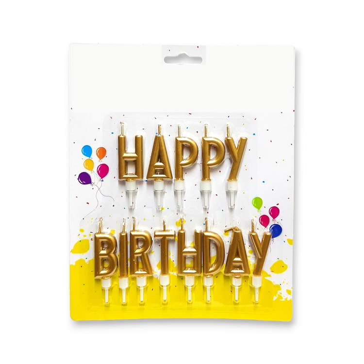 1 Set of Happy Birthday Candles, Gold – Cake Topper
