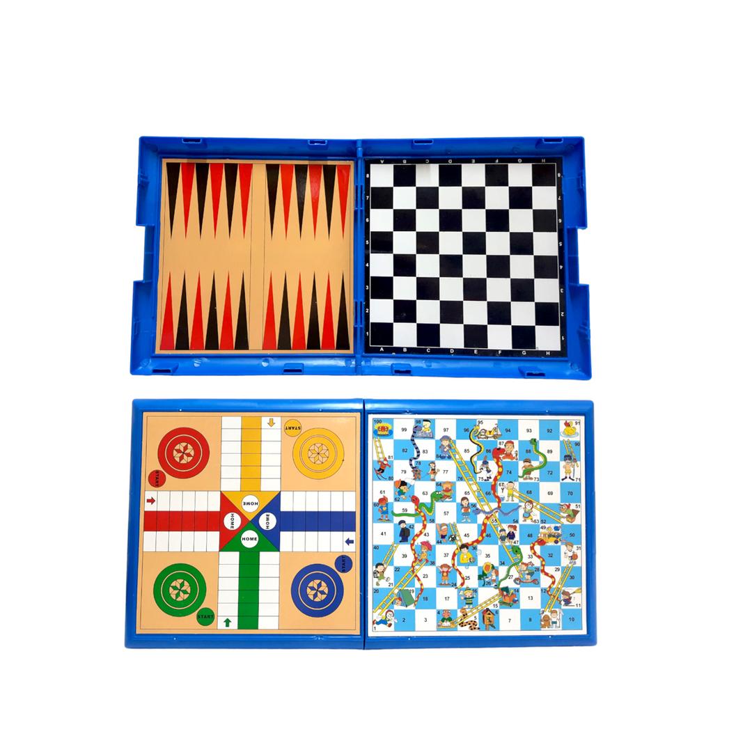 6in1 Board Games Ludo, Snakes and Ladders, Checkers, Chess, and Line-Up4 Game Set for Kids and Adults, Backgammon,--1